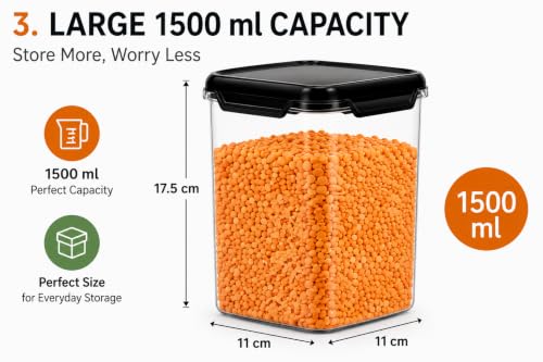 Image of Airtight Plastic Square Container Set for Kitchen Storage Masala Box,Fridge & Pantry Storage,Dishwasher Safe,pulses, cereals,dry fruits,coffee Unbreakable & Space-Saving | (Pack 10-1500 ml)