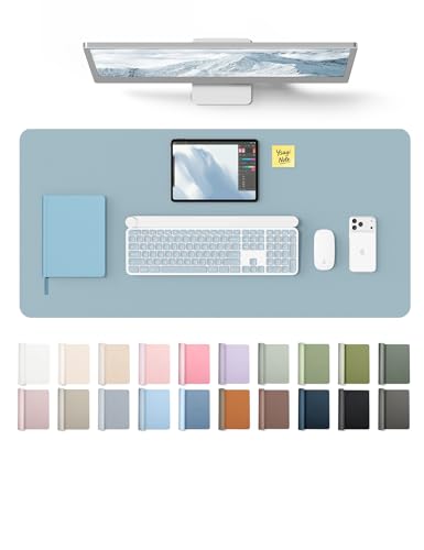 YSAGi Leather Desk Protector, Office Mat, Large Mouse Mat, Non-Slip PU Leather Blotter, Laptop Pad, Waterproof Writing Pad for Office and Home (Ice Blue, 35.4" x 17")