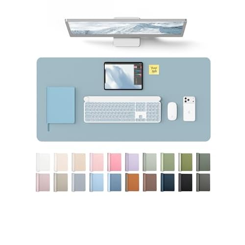 YSAGi Leather Desk Protector, Office Mat, Large Mouse Mat, Non-Slip PU Leather Blotter, Laptop Pad, Waterproof Writing Pad for Office and Home (Ice Bl