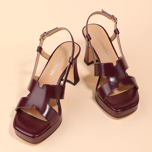 Image of ROSERWISH Heels for Women Chunky Block Platform High Heels Square Open Toe Strappy Heel Sandals Wedding Party Prom Fashion Slingback Dress Pump Sandals Shoes