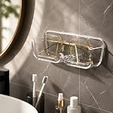 Adhesive Wall Mount Eyeglasses Holder, Clear Acrylic Sunglasses Storage Organizer, No Drill Glasses Rack for Bathroom Vanity Bedroom Cabinet Wall