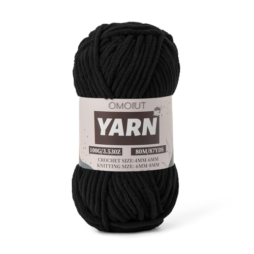 Image of Black Fluffy Chenille Yarn for Crocheting - Baby Yarn for Crocheting Soft Blanket - (100g /87.4yds) Crochet Amigurumi Chunky Yarns - Super Bulky 5 Velvet Yarns