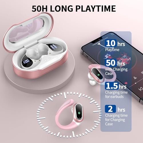 Image of Wireless Earbuds, 2026 Bluetooth 5.4 Headphones, ENC Noise Canceling Mic | 60Hrs+ Stereo Wireless Headphones, IP7 Waterproof Bluetooth Earbuds, Sport Earhooks, Dual LED Display, for Workout, Running