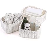 Coloch Set of 3 Small Woven Storage Basket, Recycled Paper Rope Organizer Bin Stackable Nesting Baskets Cute Decorative Basket Small Gift Baskets...