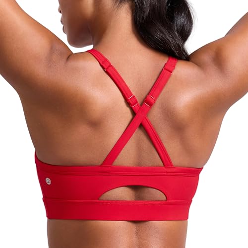 Image of CRZ YOGA Butterlift Cross Back Sports Bras | Medium Support, Removable Pads, Yoga, Buttery Soft, Scoop Neck, Cut-Out, Adjustable Thin Straps, for Women