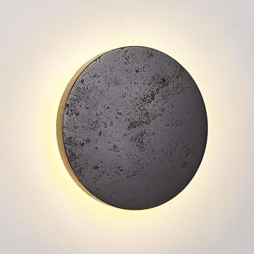 Lámpara de Pared Redonda Moderna de 7,8 Pulgadas, Estilo rústico nórdico, luz cálida, Aplique de Pared de travertino Negro Natural, lámpara de Pared para mesita de Noche, Pasillo, Dormitorio, p
