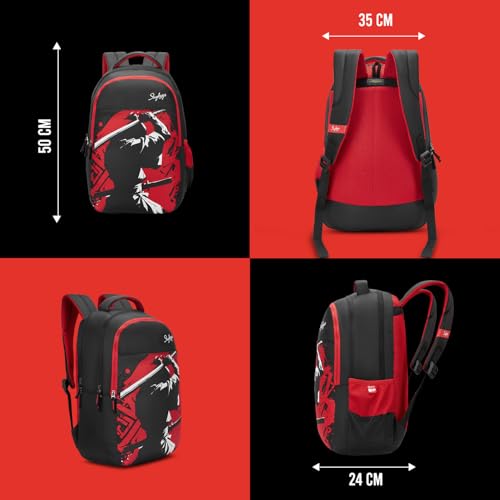 Image of Skybags Kyro 01 Samurai 28 Liters Premium Polyester Fabric School Backpack for Kids with Multiple Compartments and Adjustable Strap - Boys & Girls
