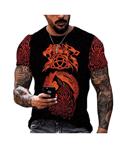 DingDinging T-Shirt de Tatouage Viking pour Hommes Série de Symboles Vikings Haut à Manches Courtes imprimé T-Shirt décontracté d'été Cover