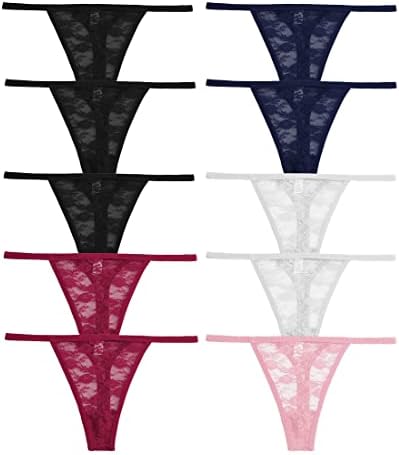 10/6 Pack G-String Thongs for Women Sexy Lace Low Rise Underwear for Ladies No Show T-back Tanga Panties