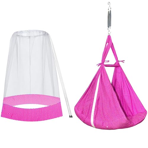Image of Vparents Sleeping Essentials Set Mosquito Net & Spring (Pink) | Window Stand not Included, Polka Dots