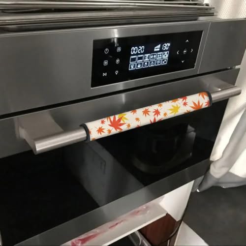 Image of Dreaweet Red‑Yellow Maple Leaf Print Refrigerator Door Handle Covers Set of 4