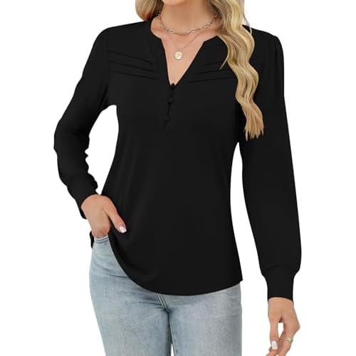 Rapbin Womens V Neck Long Sleeve Button Down Tunic Blouses Fall Fashion 2025 Dressy Casual Pleated Tops for Leggings Multicolor Squares Small