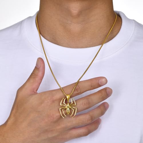 Image of Spiderman Gift Necklace Spider Pendant Necklace for Men, Silver /gold plated /Black Stainless Steel Spider Chain Spider Man Christmas Gifts Jewelry for Spider-man Fans Men Women