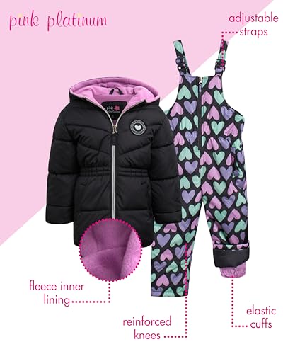 Image of Pink Platinum Girls Snowsuit 2-Piece Insulated Hooded Jacket & Bib