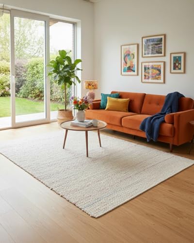 Vayu Earth 235 x 160 cm Hand Woven Minimalist Beige Area Rug – Large Rectangular Floor Rug for Living Room or Bedroom – Modern Neutral Carpet