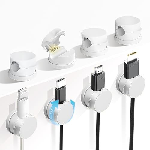 Abnii Lot de 8 supports de câbles rotatifs à 360°, organisateur de cordons à ressort, gestion du rangement des fils de bureau, support adhésif pour câble...