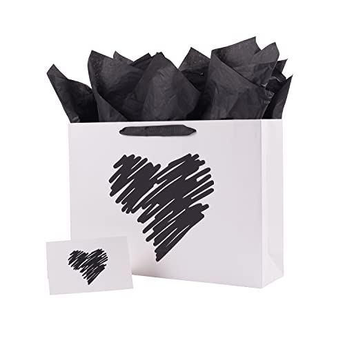 Ysmile Large Gift Bag With Tissue Paper For Men Women Girl Birthday Anniversary 15" - White Heart #TOP7