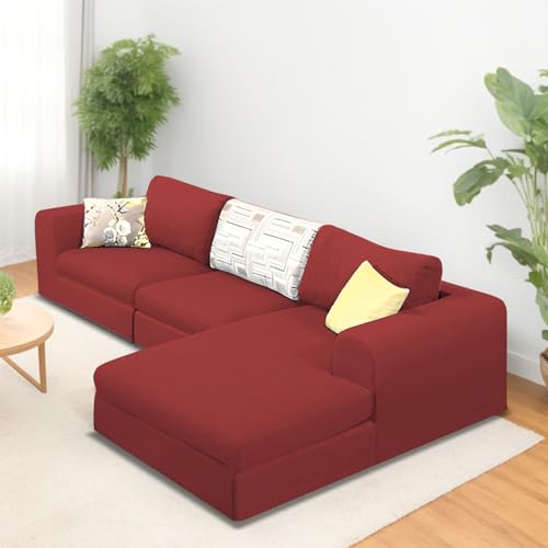 Image of Koza RHS 4 Seater L Shape Sofa Set for Living Room (Maroon Fabric) Premium Fabric Sofa