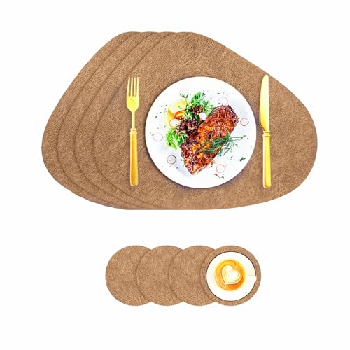 Tapis de Plateau Repas Lavable Forme de Goutte d'eau Dessous de Verre Couverts Set de Table Tapis de Repas en Cuir Napperons Antidérapant Double Face Imperméables...