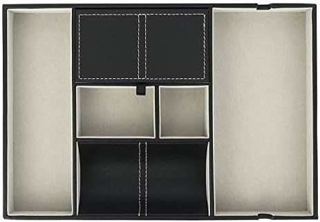 RITTRO for Men, , Nightstand Organizer, Table Organizer, Charging Station, Catch All, Dresser , Black Faux Leather, 6 Compartments