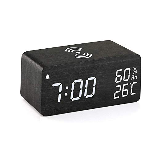 【Upgraded】 Digital Alarm Clock, with Wooden Electronic LED Time, Large Display, 3 Alarm