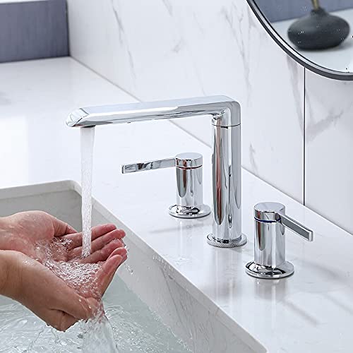 VDOQTLJT Brushed Gold Bathroom Widespread Basin Faucets Soild Brass Sink Mixer Hot & Cold Lavatory Crane Vessel 2 Handle 3 Hole Black(Cromo)