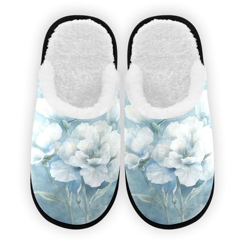 SPRIPORT Flowers Light Blue Soft Fabric Spa Slippers for Women Men Washable Reusable Guest House Slippers with Non Slip Soles Hotel Slippers for Hotel Travel Indoor Party Bedroom M