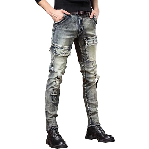 Men's Slim Jeans Men's Distressed Washed Ripped Skinny Pants Fashion Biker Moto Style Stretch Work Jeans Denim