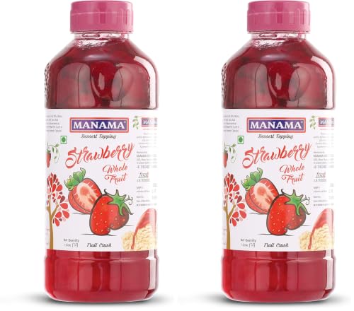 Image of Manama Strawberry Crush, Whole Crush, (1Litre) Fruit Crush use as Dessert Topping For Cakes, Ice Creams and Making Thick Shakes (Pack of 2)