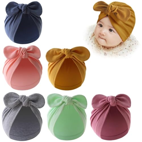 6-Pack Newborn Hats – Soft Hospital Hat Baby Hat with Bow for 0-12 Months
