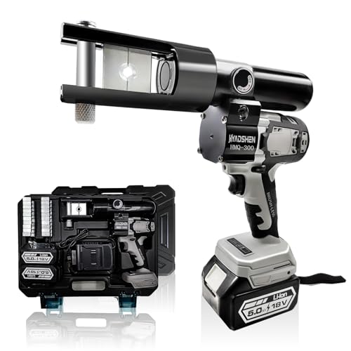 HYADSHEN Electric Hydraulic Cable Lug Crimping Tool, Hydraulic Electrical Terminal Cable Lug Wire Crimper Rechargeable Crimping Tool Kits with 11 Dies, 6 AWG to 600 MCM（HMQ-300）