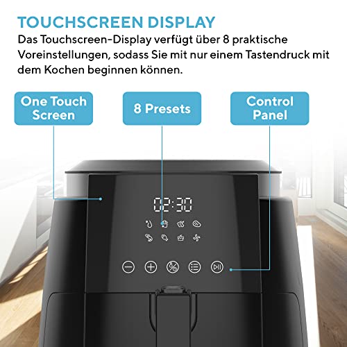 KUMTEL 5,5 l XL digitale airfryer 1500 W met 8 vooraf ingestelde functies en 60 minuten timer, heteluchtfriteuse voor gezond olievrij koken, bakken, grillen, intelligente temperatuurregeling, zonder - Afbeelding 5