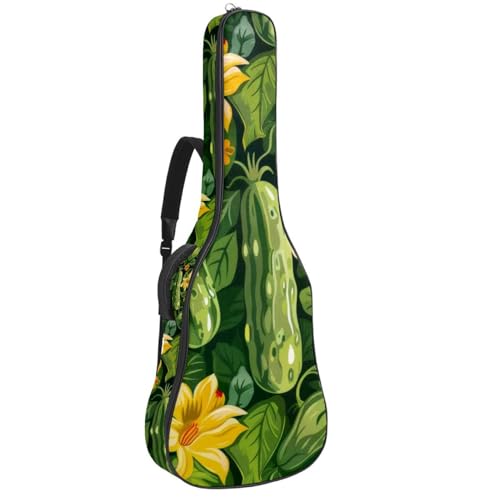 Housse de guitare acoustique 109 cm verte à motif concombre, sac léger avec bretelles