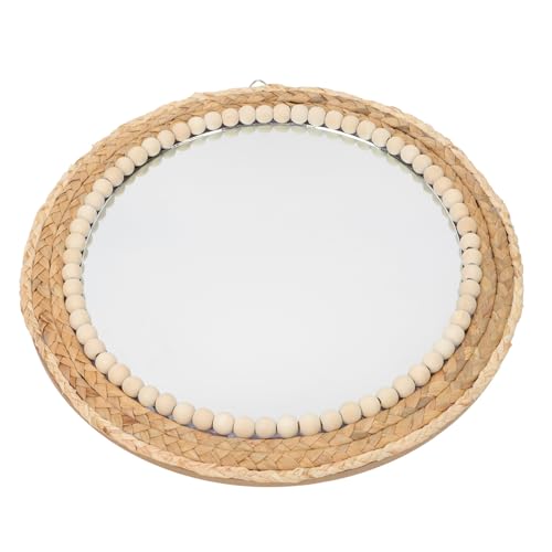 Ipetboom Espejo de Pared Redondo Tejido Cuerda de Césped, Espejo Cosmético Decorativo para Sala y Dormitorio, Adorno Mural Ecológico y Funcional para Hogar, 1 Unidad