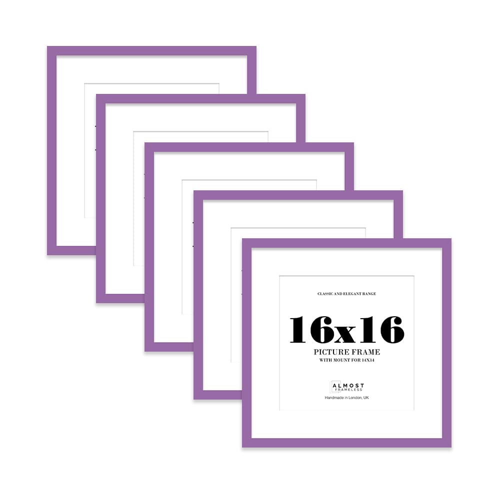 16x16 Purple Picture Frame with Mount for 14x14 Photos, Prints - Modern Square Wall Frame, Set of 5