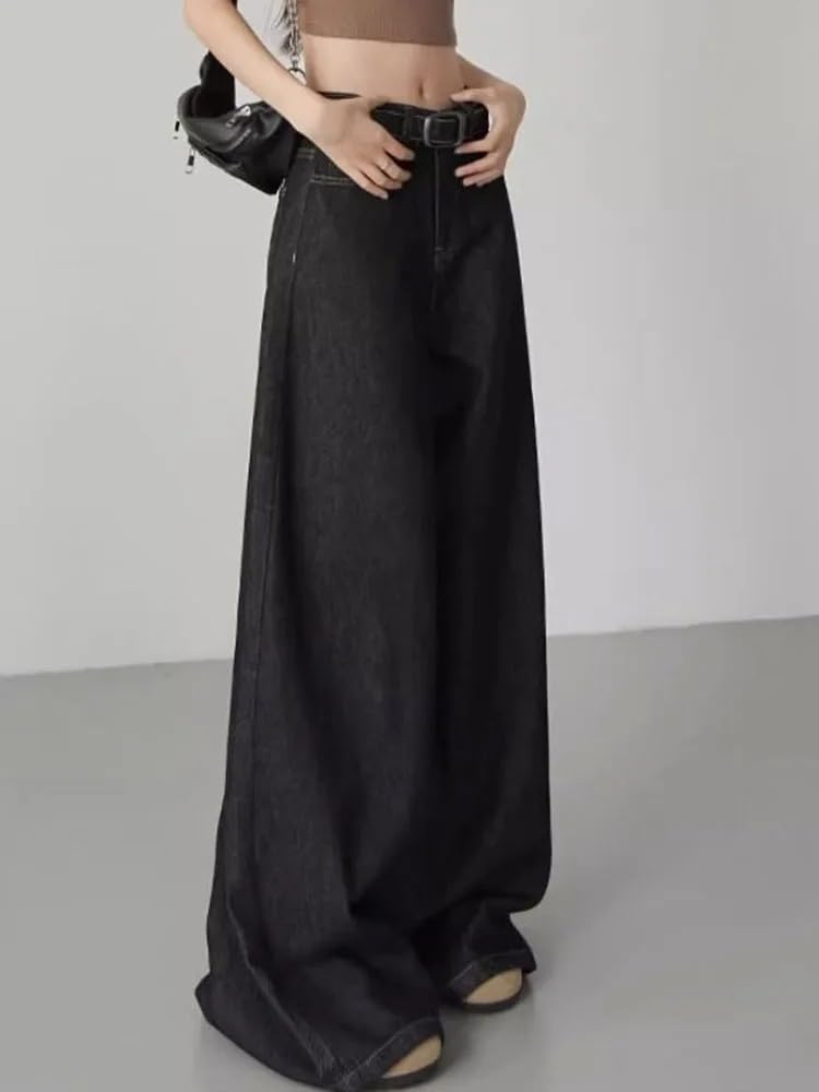 Pantalones Vaqueros para Mujer Primavera Rectos Coreano Tiro Alto Pierna Ancha Casuales Holgados Jeans para Mujeres