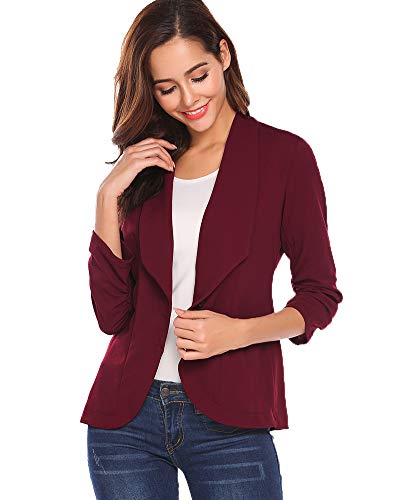 AnyuA Mujer Chaqueta Clasica Casual Entallada Blazer Vino Rojo - Nebosoft