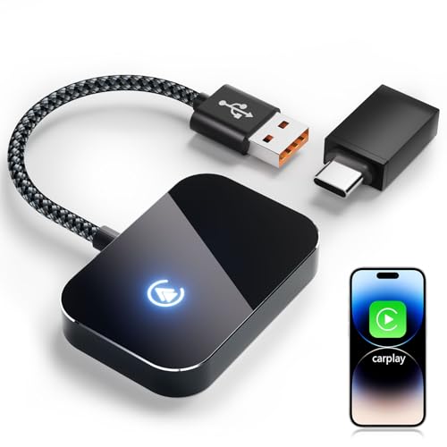 Wireless CarPlay Adapter for iPhone, 2025 Upgraded Convert Wired to Wireless Plug & Play CarPlay Dongle with USB-C, Non-Delay Mini CarPlays Wireles Adapter for iPhone iOS 10+ & Car Since 2016 (Black)