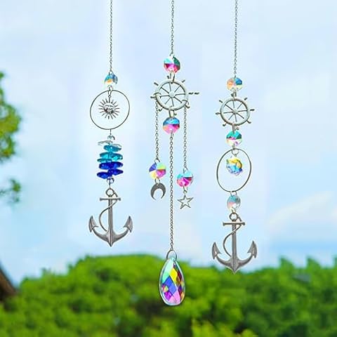 3pcs Suncatchers for Windows Hanging,Crystals Prisms Suncatcher Sailor Ornament,Rainbow Maker,Indoor Outdoor Garden Patio Decor Gifts for Birthday Housewarming Thanksgiving. Cover