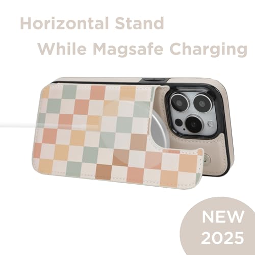 Image of uCOLOR for iPhone 13 Pro Max Wallet Case Magsafe with Card Holder Slot【Compatible with MagSafe】 Folio Flip PU Leather RFID Blocking Design (Pastel Check Vibes, iPhone 13 Pro Max)