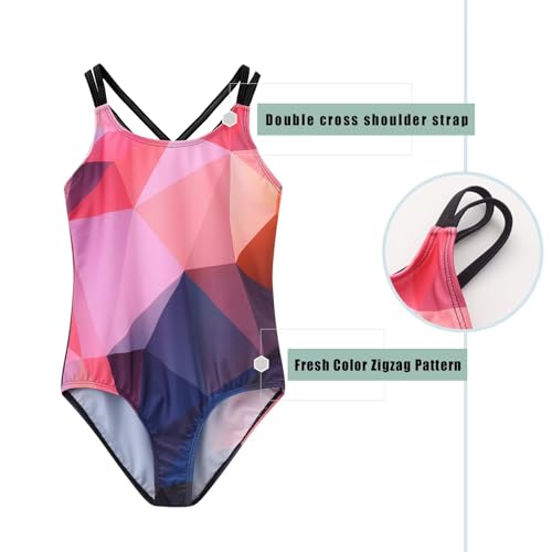 Image of Girls One Piece Swimsuits,Girls Bathing Suits with Adjustable Straps,Kids Hawaiian Floral Swimwear 3-16 Years