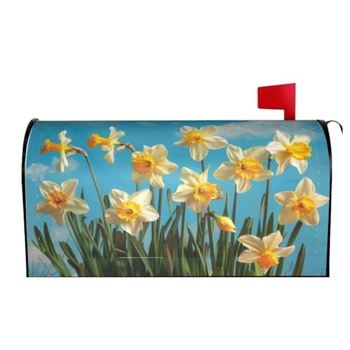 LOJAOGON Spring Daffodils with Blue Sky Mailbox Cover Magnetic Standard Size Letter Post Box Cover Wrap Oversize Decoration Welcome Home Garden Outdoor 21