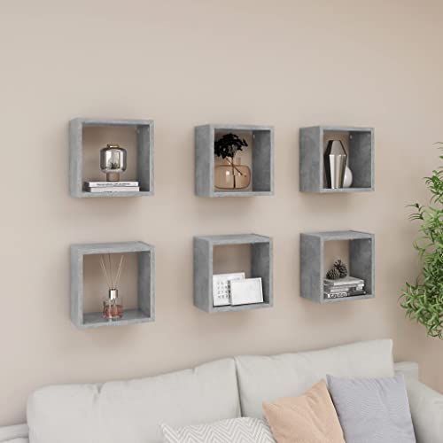 Étagères murales en forme de cube gris béton modulables avec fixation - 2