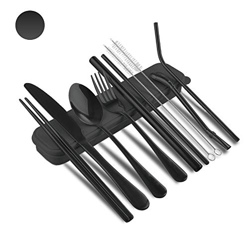 Aoliy Reusable Stainless Steel Flatware Set Portable Utensils Travel  Cutlery Set 10-Piece Including Knife