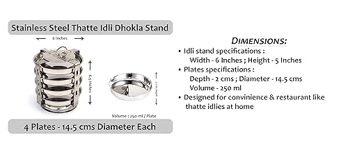 Image of BLeaf Stainless Steel-4 Plates Premium Thatte Idli Stand | Dhokla Maker (4 Plate, 4 Idli)