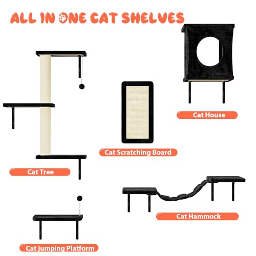 Muebles de pared para gatos NUNU LAB 5 piezas con casa y rascador negro miniatura 3