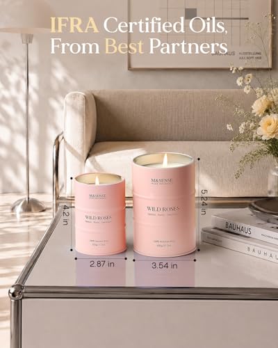 Image of M&SENSE Wild Rose Large Natural Scented Candle, 120 Hours Long Lasting Soy Candles 21.2oz, Stress Relief Luxury Aromatherapy Candles for Women, Romantic Candle Valentines Day Gifts
