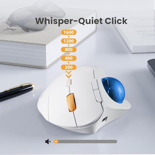 Image of ProtoArc Wireless Trackball Mouse, EM04 Ergonomic Bluetooth Rollerball Mouse Rechargeable Computer Laptop Mouse Thumb Control Mice, Compatible with PC, iPad, Mac, Windows-White Mouse Navy Ball
