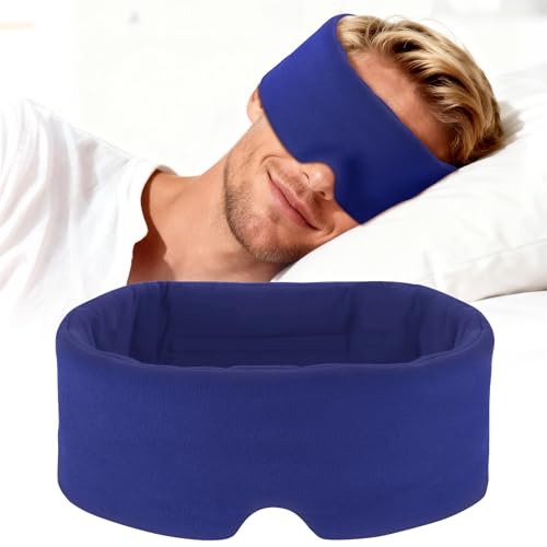 Cotton Sleep Eye Mask for Men, 100% Blocking Light Eye Mask Sleeping for Side Sleeper, Soft Zero Pressure Cooling Blackout Eye Covers for Sleeping, Sleep Mask fits All Heads Adjustable（Blue）