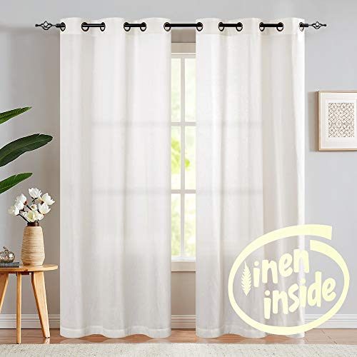 jinchan Linen Textured Curtains for Living Room Grommet Top Window Treatment Set